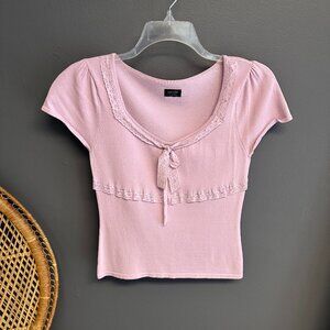 Nicole by Nicole Miller Lilac 90s Short Sleeve Sweater Lace Detail Womens Medium